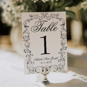 Convites Número de Mesa de Casamento Old Money Preto e Bran