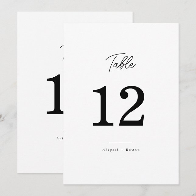 Convites Número de Mesa de Casamento Preto e Branco Minimal (Frente/Verso)