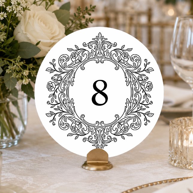 Convites Número de Mesa de Casamento Preto Elegante Antigo (Criador carregado)
