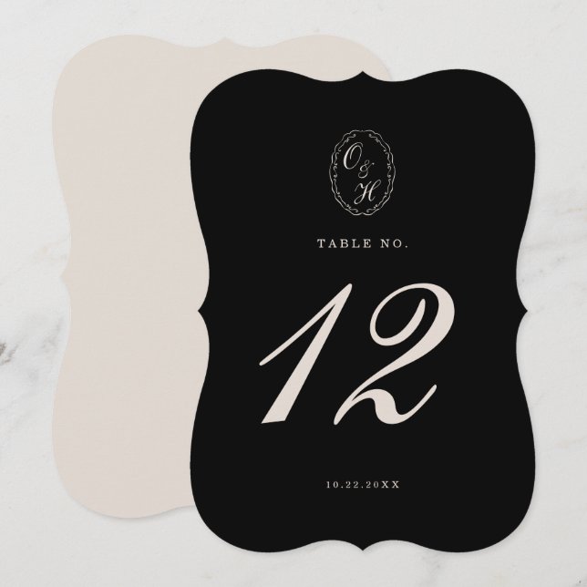 Convites Número de Mesa de Casamento Preto Gravado (Frente/Verso)