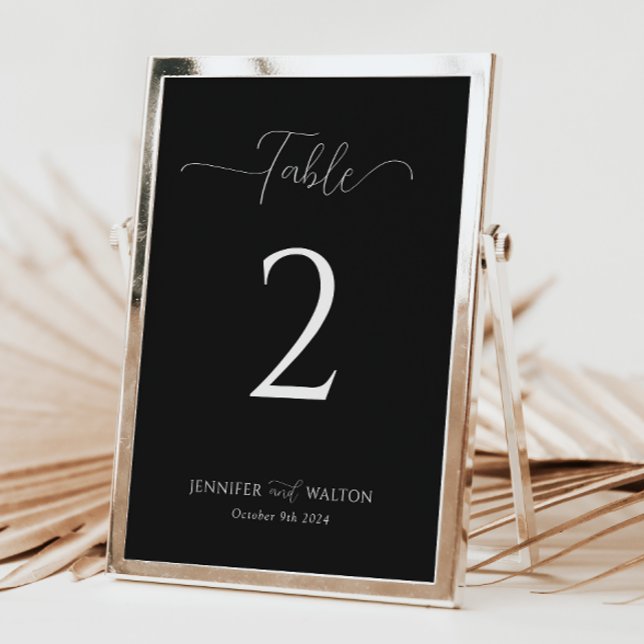 Convites Número de Mesa de Casamento Preto Simples e Elegan (Criador carregado)
