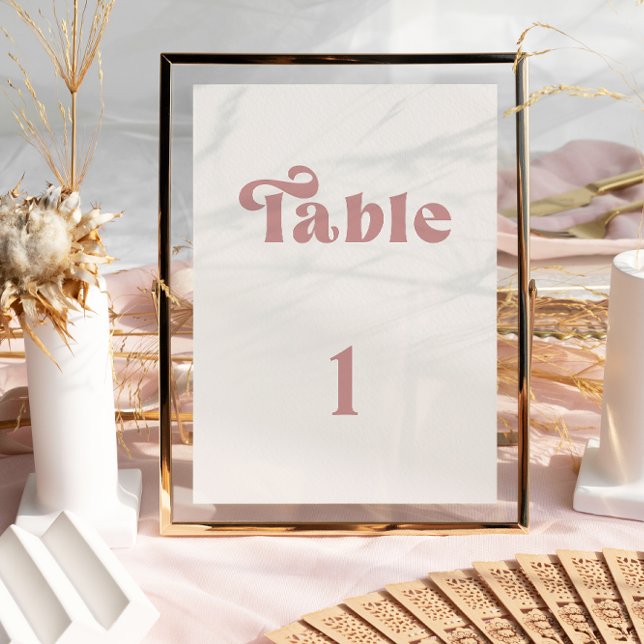 Convites Número de mesa de casamento Retro Dusty Rose (Criador carregado)