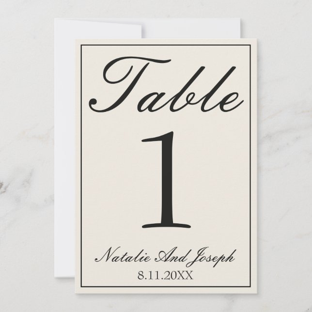 Convites Número de Mesa de Casamento Retro Preto Branco Din (Frente)