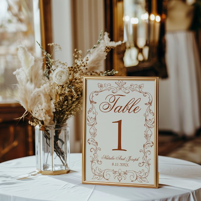 Convites Número de Mesa de Casamento Retro Queimado Laranja (Criador carregado)
