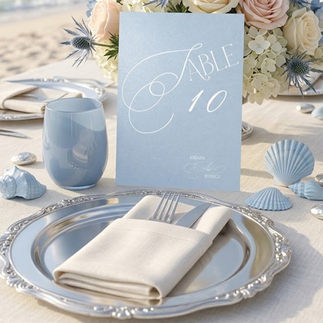 Convites Número de Mesa de Casamento Romântico Azul Empoeir (Criador carregado)