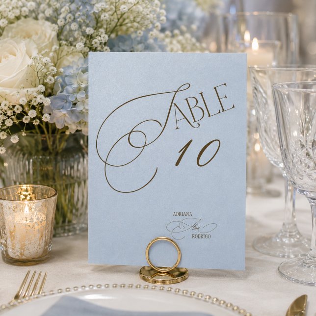 Convites Número de Mesa de Casamento Romântico Azul Marrom (Criador carregado)