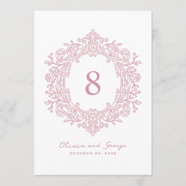 Convites Número de Mesa de Casamento Rosa Elegante (Frente)