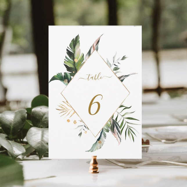 Convites Número de Mesa de Casamento Tropical 5x7 Dourado (Criador carregado)