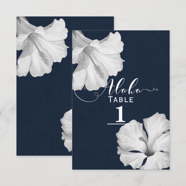 Convites Número de Mesa de Casamento Tropical Azul Hibisco  (Frente/Verso)