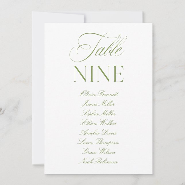 Convites Número de Mesa de Casamento Verde e Branco Elegant (Frente)