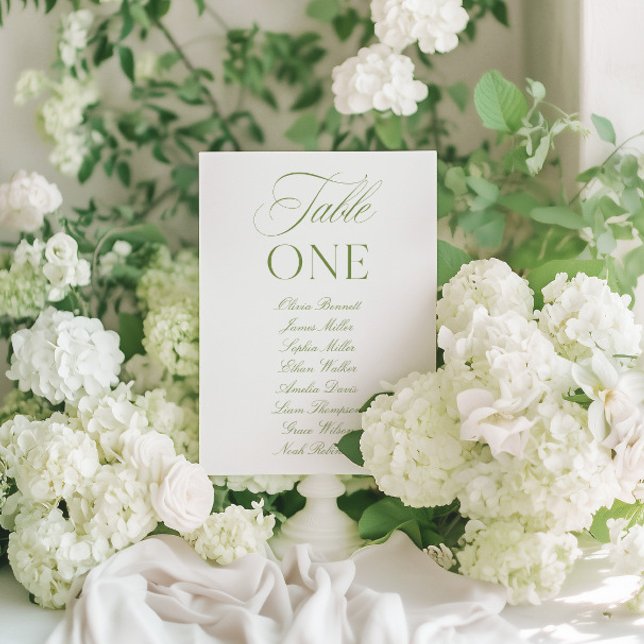 Convites Número de Mesa de Casamento Verde e Branco Elegant (Elegant Sage Green & White Wedding Table Number)