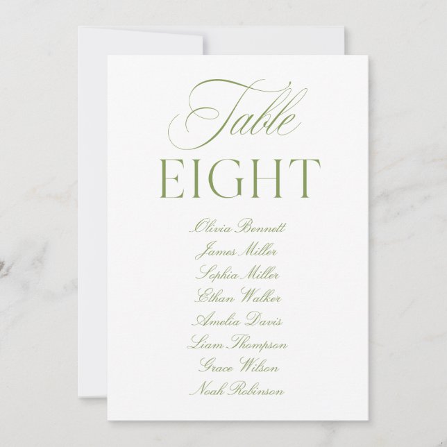 Convites Número de Mesa de Casamento Verde e Branco Elegant (Frente)