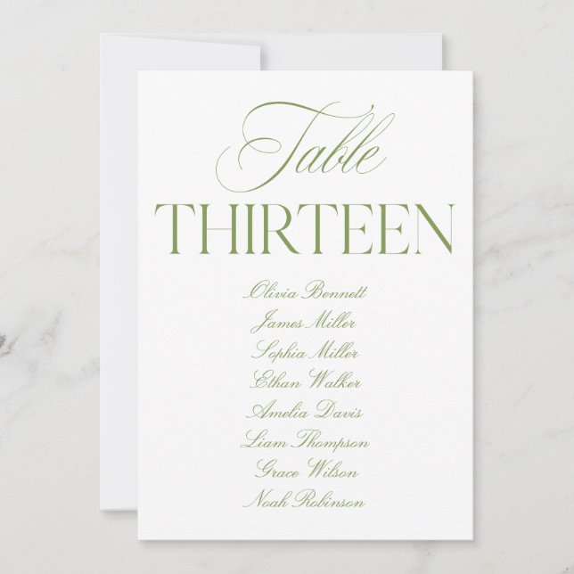 Convites Número de Mesa de Casamento Verde e Branco Elegant (Frente)