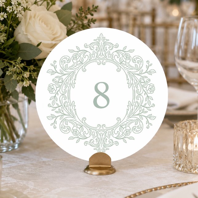 Convites Número de Mesa de Casamento Verde Elegante de Famí (Criador carregado)