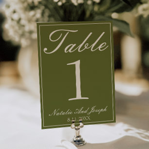 Convites Número de Mesa de Casamento Verde Oliva Chocolate
