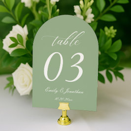 Convites Número de Mesa de Casamento Verde Oliva Curvo