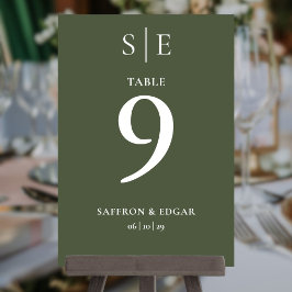 Convites Número de Mesa de Casamento Verde Oliva Monograma