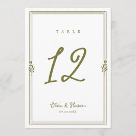 Convites Número de Mesa de Casamento Verde Oliva Toscano