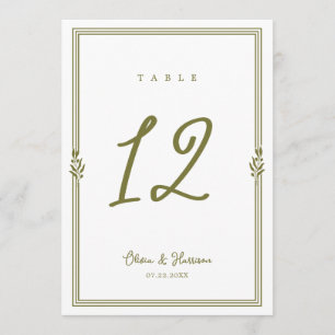 Convites Número de Mesa de Casamento Verde Oliva Toscano
