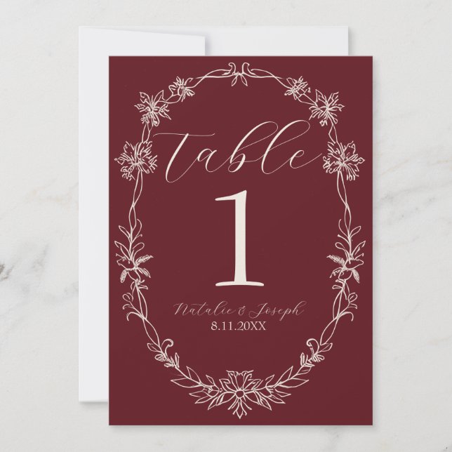 Convites Número de mesa de casamento Vermelho Escuro Clássi (Frente)