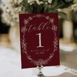 Convites Número de mesa de casamento Vermelho Escuro Clássi