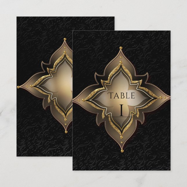 Convites Número de Mesa de Festa Exótico Chique Dourado Pre (Frente/Verso)