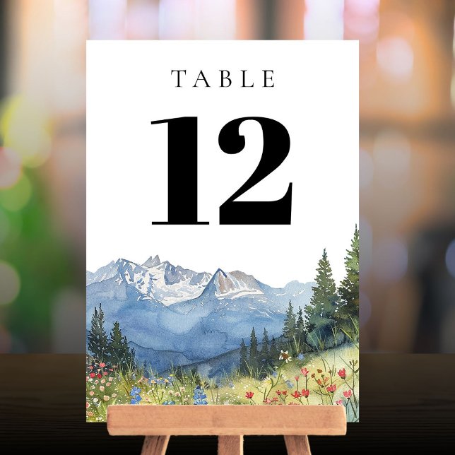 Convites Número de Mesa de Flor Silvestre de Montanha em Aq (Modern Watercolor Mountain Wildflower Table Number)
