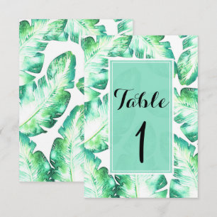 Convites Número de mesa de folhas tropicais brancas e verde