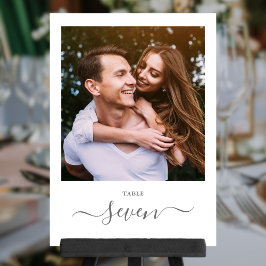 Convites Número de Mesa de Foto com Grafia Elegante Cinza e