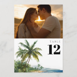 Convites Número de mesa de foto de praia tropical em aquare