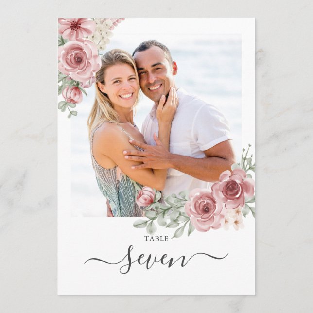 Convites Número de Mesa de Foto de Rosas Florais (Verso)