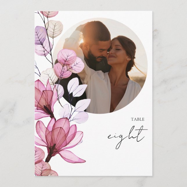 Convites Número de mesa de foto floral rosa empoeirado tran (Frente)
