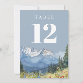 Convites Número de mesa de montanha em aquarela azul modern