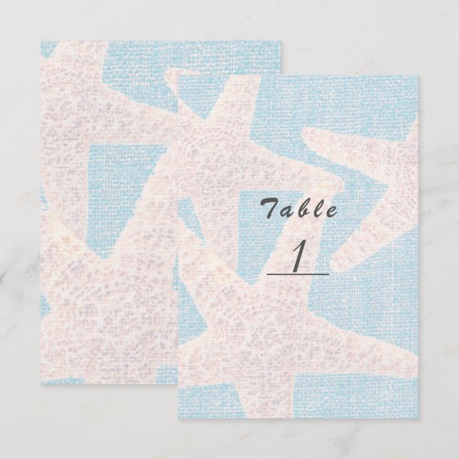 Convites Número de Mesa de Praia Estrela-do-Mar Branca e Lo (Frente/Verso)