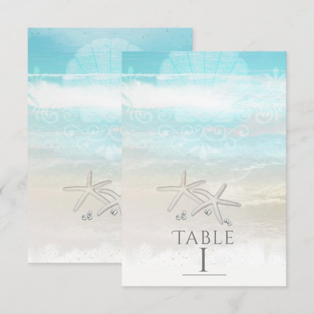 Convites Número de mesa de verão elegante estrela-do-mar br (Frente/Verso)