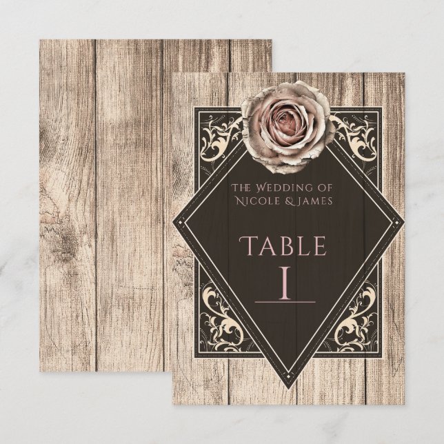 Convites Número de Mesa Diamante Luz Elegante Rosa Rústica (Frente/Verso)
