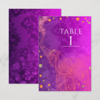Número de mesa elefante roxo rosa laranja e dourad