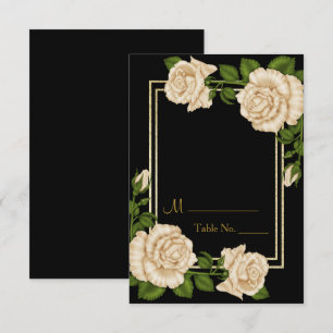Convites Número de Mesa Elegante Chic Canto Rosas Marfim