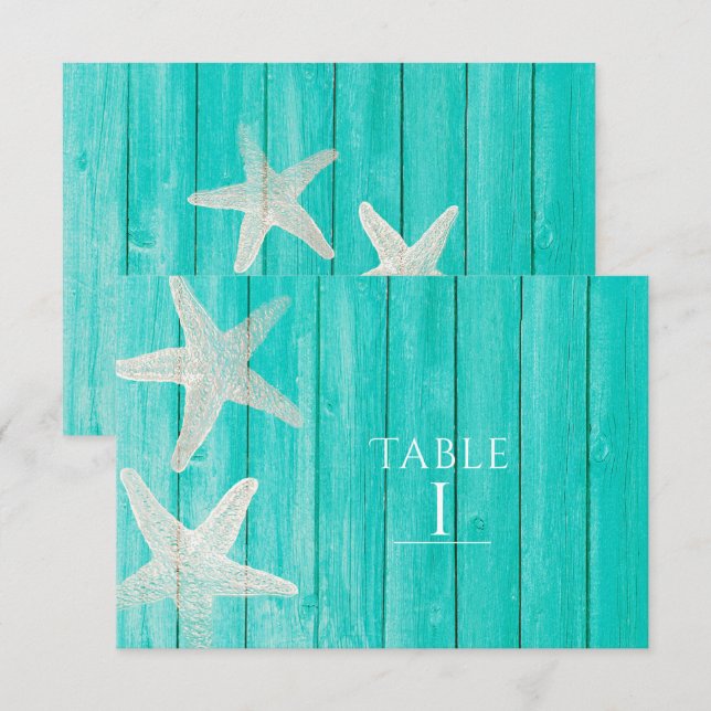Convites Número de Mesa Elegante de Madeira Azul e Estrela  (Frente/Verso)