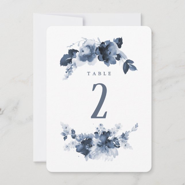 Convites Número de Mesa em Aquarela Azul Casamento (Frente)