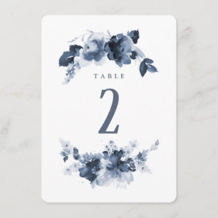 Convites Número de Mesa em Aquarela Azul Casamento