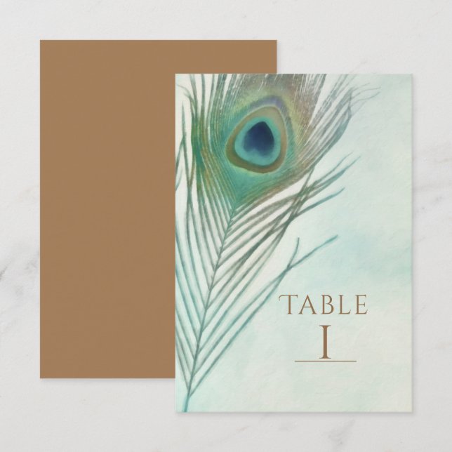 Convites Número de Mesa em Aquarela Boho Chic Pena de Pavão (Frente/Verso)