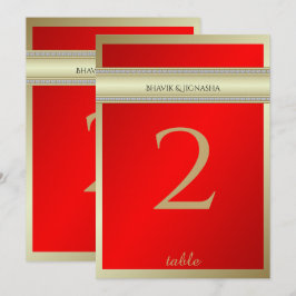 Convites Número de Mesa em Damasco Indiano Vermelho e Doura