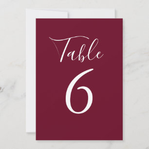 Convites Número de mesa em grafia simples Burgundy Chic