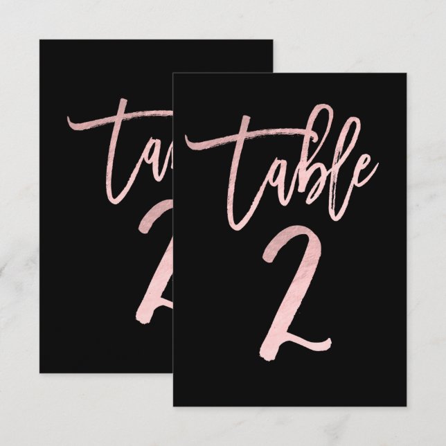 Convites Número de mesa em rosa dourado moderno com folha d (Frente/Verso)