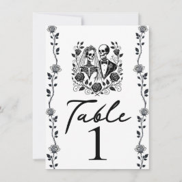 Convites Número de Mesa Esqueleto Preto Branco Floral Rosa 