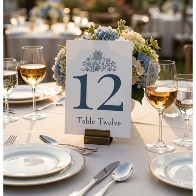 Convites Número de Mesa Floral Azul Empoeirado Personalizad (Dusty Blue Wedding Table Number Elegant Floral Reception Decor Luxury Style)