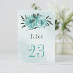 Convites número de mesa floral azul verde botânica