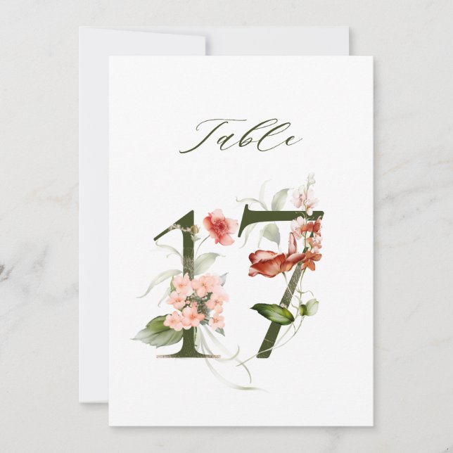 Convites Número de mesa floral botânico 5x7 Número 17 (Frente)