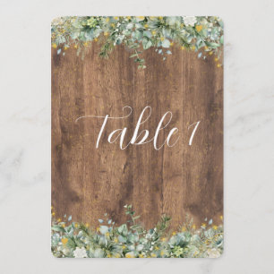 Convites Número de Mesa Floral Branco & Eucalipto em Ouro R